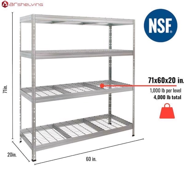 Ar Shelving Ar Shelving Wire Heavy Duty 71 in. H X 60 in. W X 20 in. D Metal Shelving Unit 8586002702415 - main